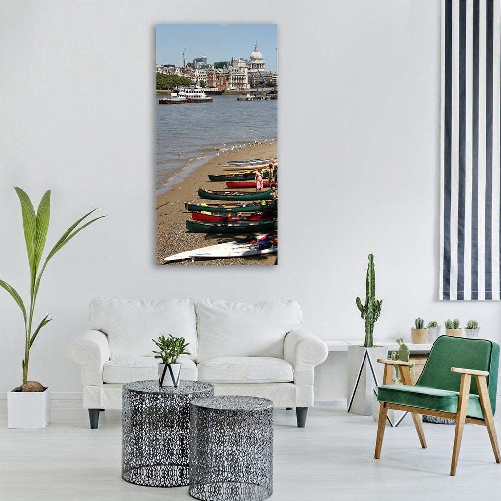 Canoe On River Vertical Canvas Wall Art-1 Vertical-Gallery Wrap-12" x 24"-Tiaracle