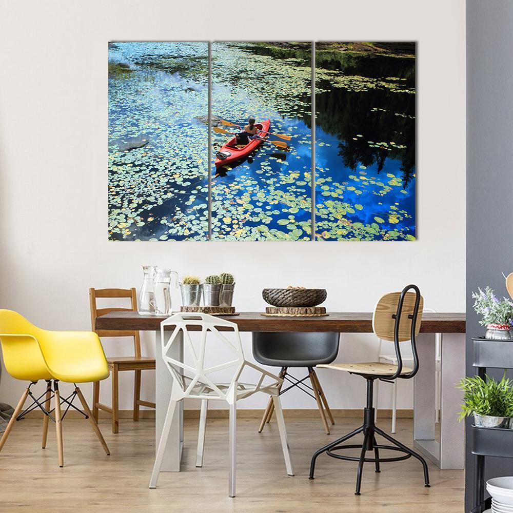 Canoeing In Water Lilies Canvas Wall Art-3 Horizontal-Gallery Wrap-37" x 24"-Tiaracle