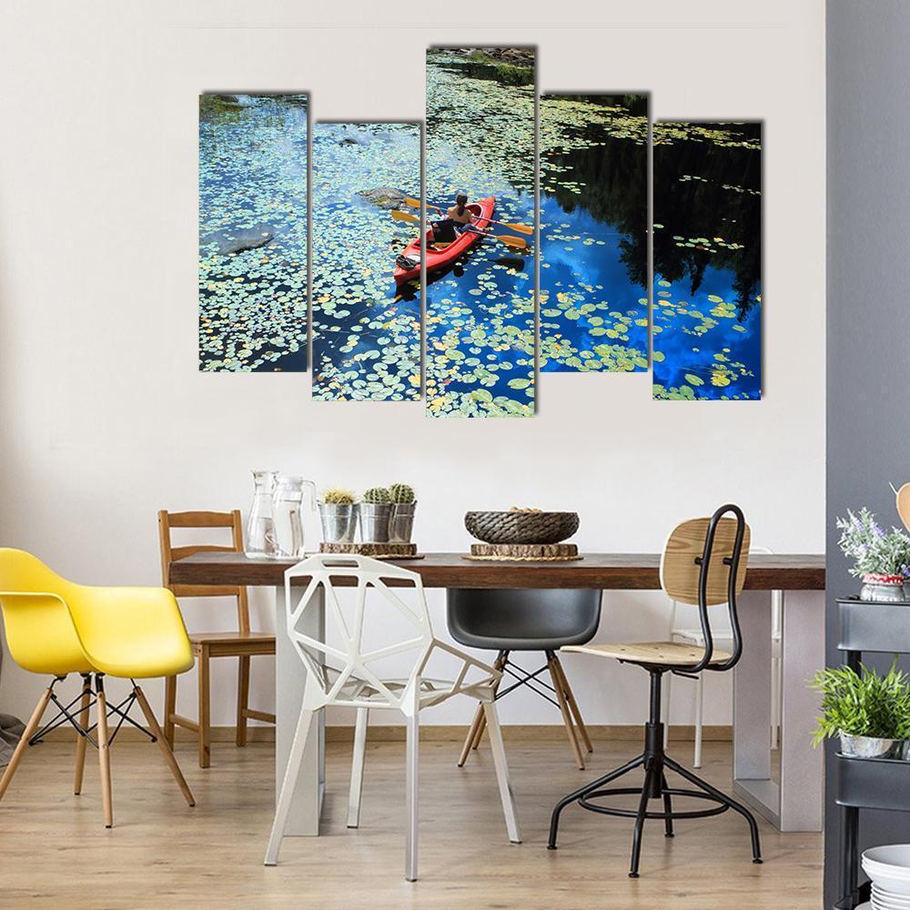 Canoeing In Water Lilies Canvas Wall Art-3 Horizontal-Gallery Wrap-37" x 24"-Tiaracle