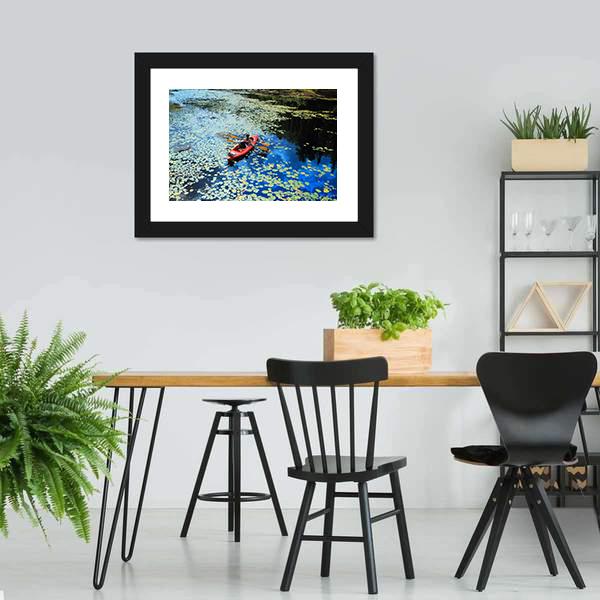 Canoeing In Water Lilies Canvas Wall Art-3 Horizontal-Gallery Wrap-25" x 16"-Tiaracle