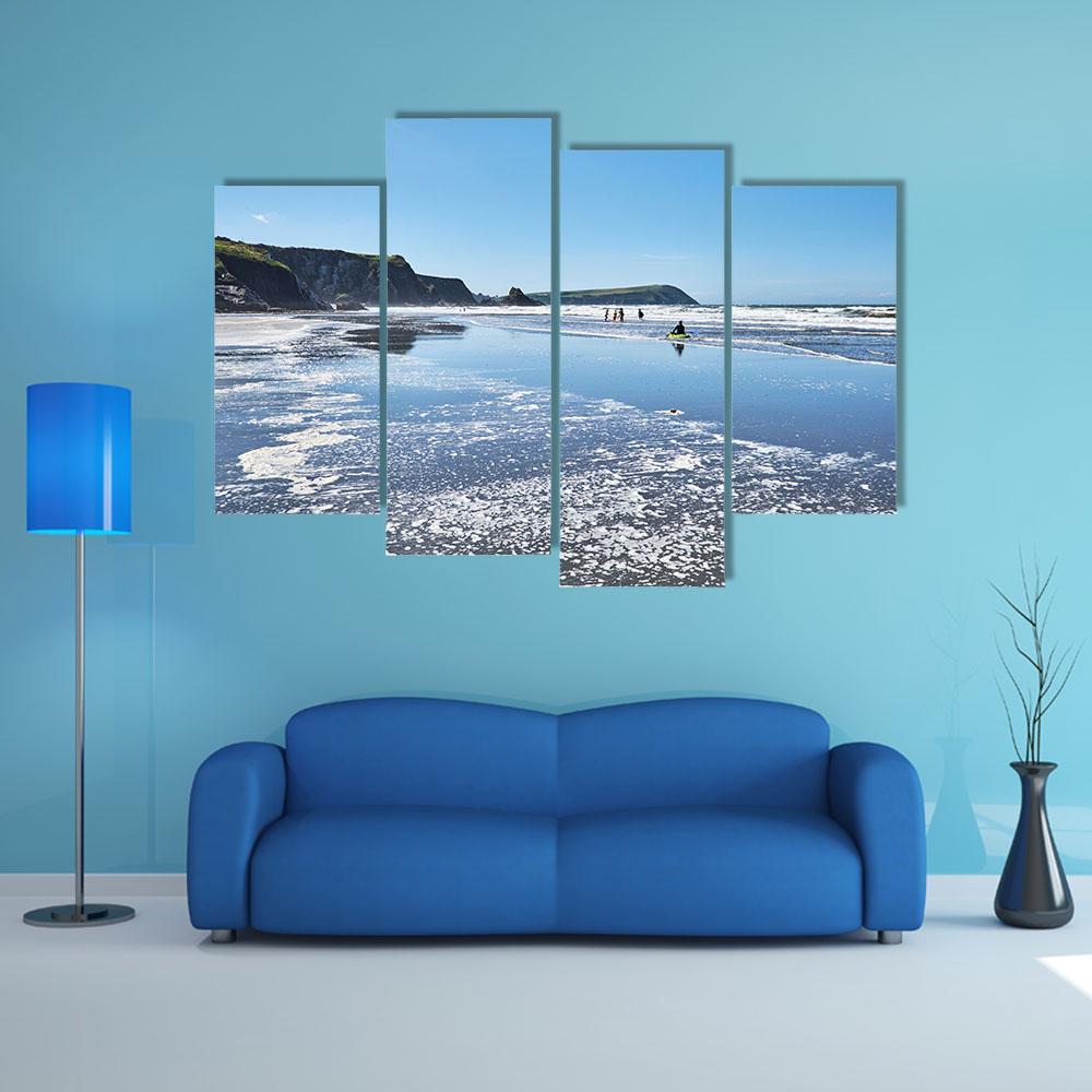 Canoes On Newport Sands Canvas Wall Art-4 Pop-Gallery Wrap-50" x 32"-Tiaracle