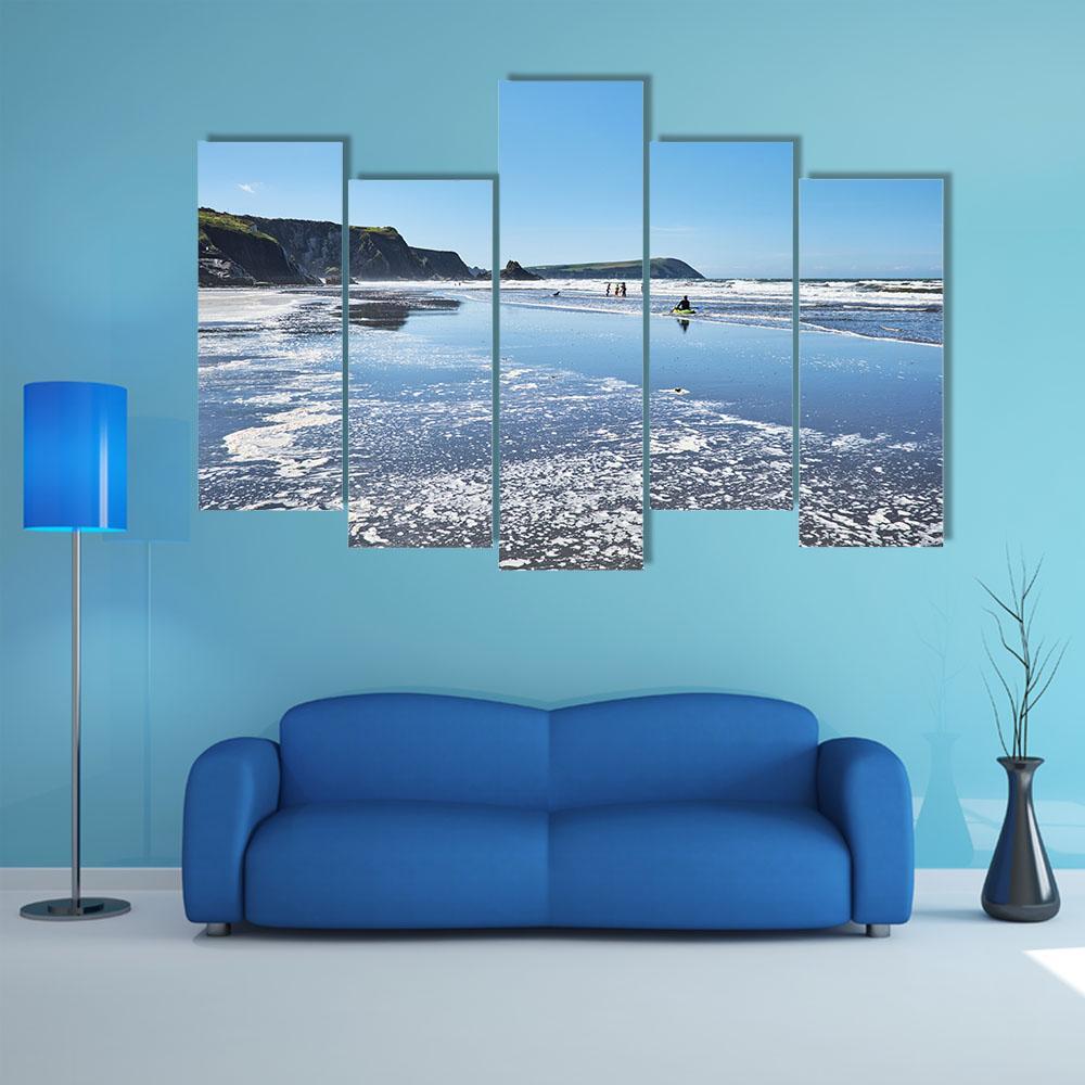 Canoes On Newport Sands Canvas Wall Art-5 Pop-Gallery Wrap-47" x 32"-Tiaracle