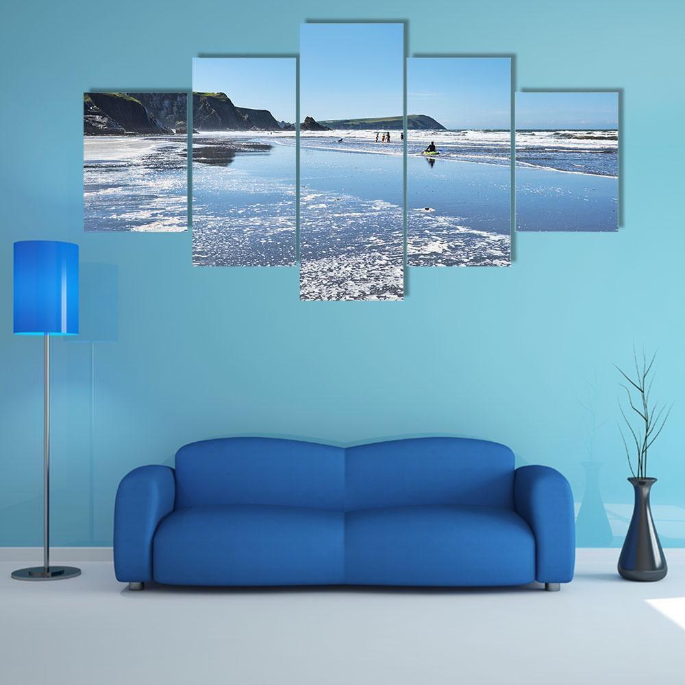 Canoes On Newport Sands Canvas Wall Art-5 Star-Gallery Wrap-62" x 32"-Tiaracle