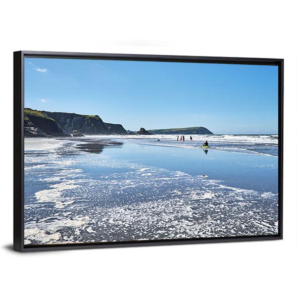 Canoes On Newport Sands Canvas Wall Art-3 Horizontal-Gallery Wrap-25" x 16"-Tiaracle