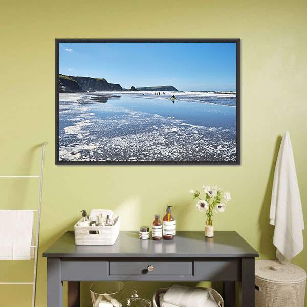 Canoes On Newport Sands Canvas Wall Art-3 Horizontal-Gallery Wrap-25" x 16"-Tiaracle
