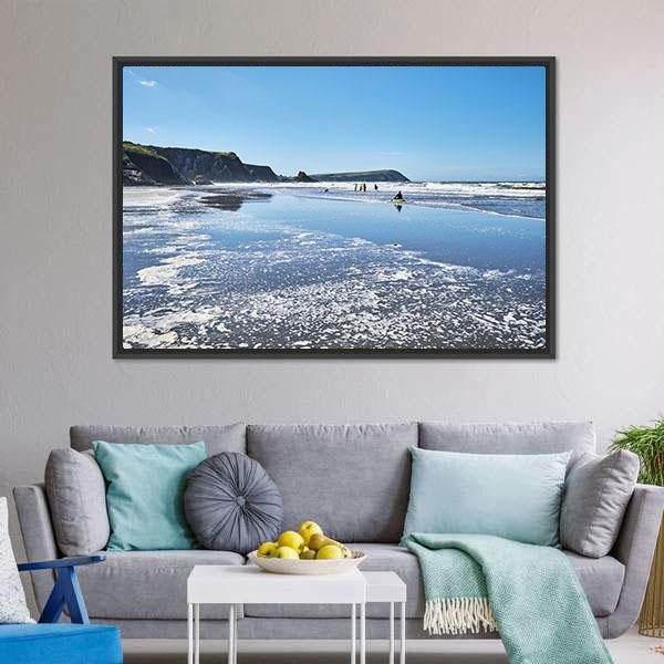 Canoes On Newport Sands Canvas Wall Art-1 Piece-Floating Frame-24" x 16"-Tiaracle