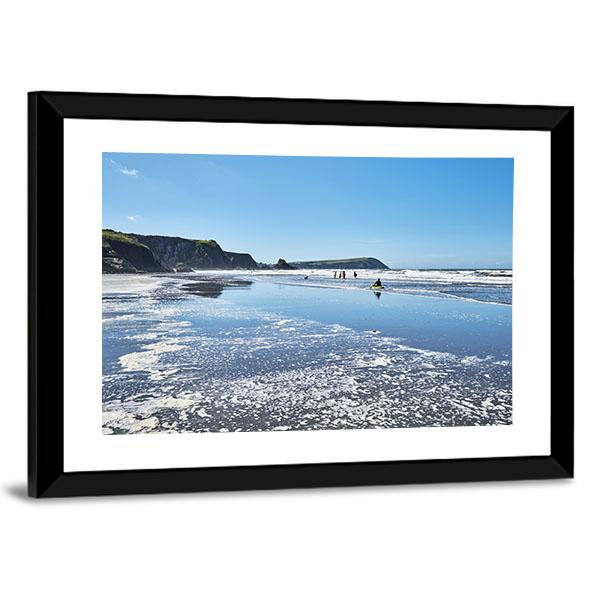 Canoes On Newport Sands Canvas Wall Art-3 Horizontal-Gallery Wrap-25" x 16"-Tiaracle