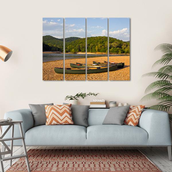 Canoes On The Bank Of The Buffalo River Canvas Wall Art-4 Horizontal-Gallery Wrap-34" x 24"-Tiaracle