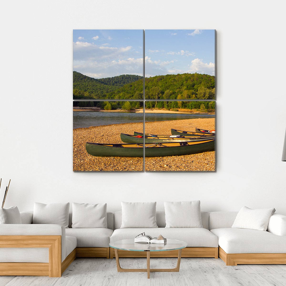 Canoes On The Bank Of The Buffalo River Canvas Wall Art-4 Square-Gallery Wrap-17" x 17"-Tiaracle