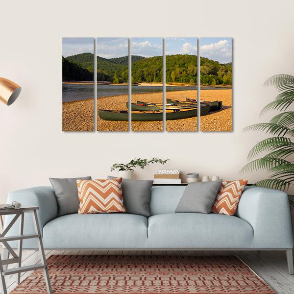 Canoes On The Bank Of The Buffalo River Canvas Wall Art-5 Horizontal-Gallery Wrap-22" x 12"-Tiaracle