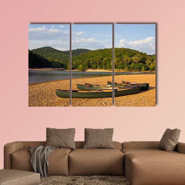 Canoes On The Bank Of The Buffalo River Canvas Wall Art-3 Horizontal-Gallery Wrap-37" x 24"-Tiaracle