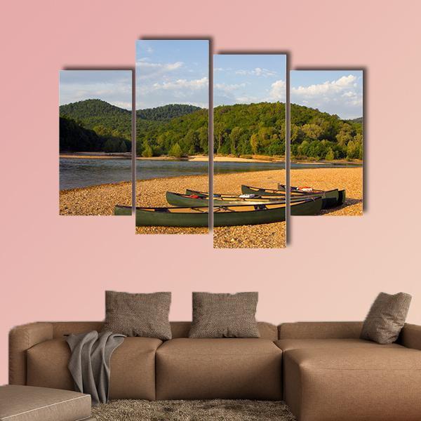 Canoes On The Bank Of The Buffalo River Canvas Wall Art-4 Pop-Gallery Wrap-50" x 32"-Tiaracle