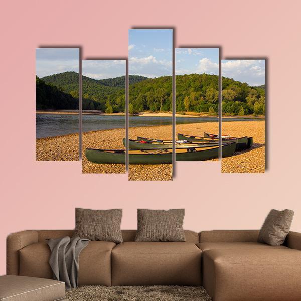 Canoes On The Bank Of The Buffalo River Canvas Wall Art-5 Pop-Gallery Wrap-47" x 32"-Tiaracle