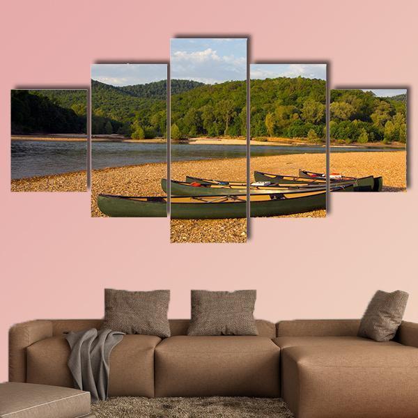 Canoes On The Bank Of The Buffalo River Canvas Wall Art-5 Star-Gallery Wrap-62" x 32"-Tiaracle