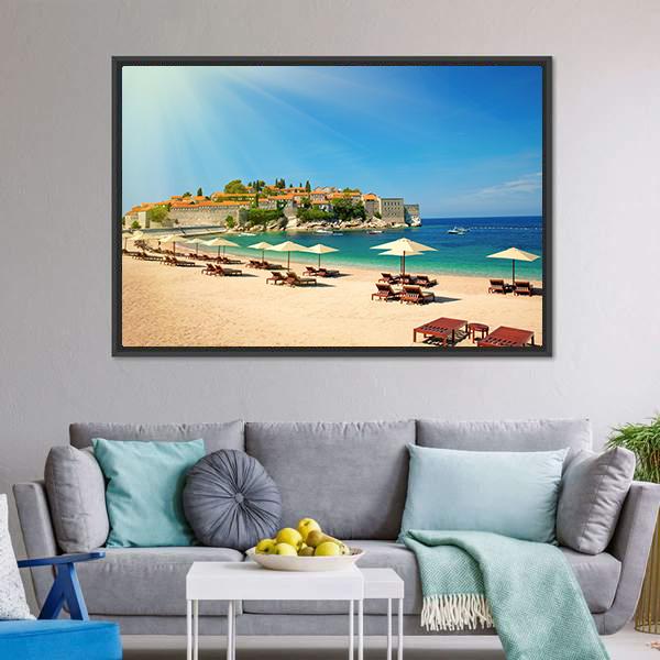 Canvas Chairs On The Beach Canvas Wall Art-1 Piece-Floating Frame-36" x 24"-Tiaracle