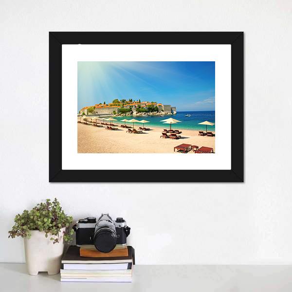 Canvas Chairs On The Beach Canvas Wall Art-1 Piece-Framed Print-30" x 20"-Tiaracle