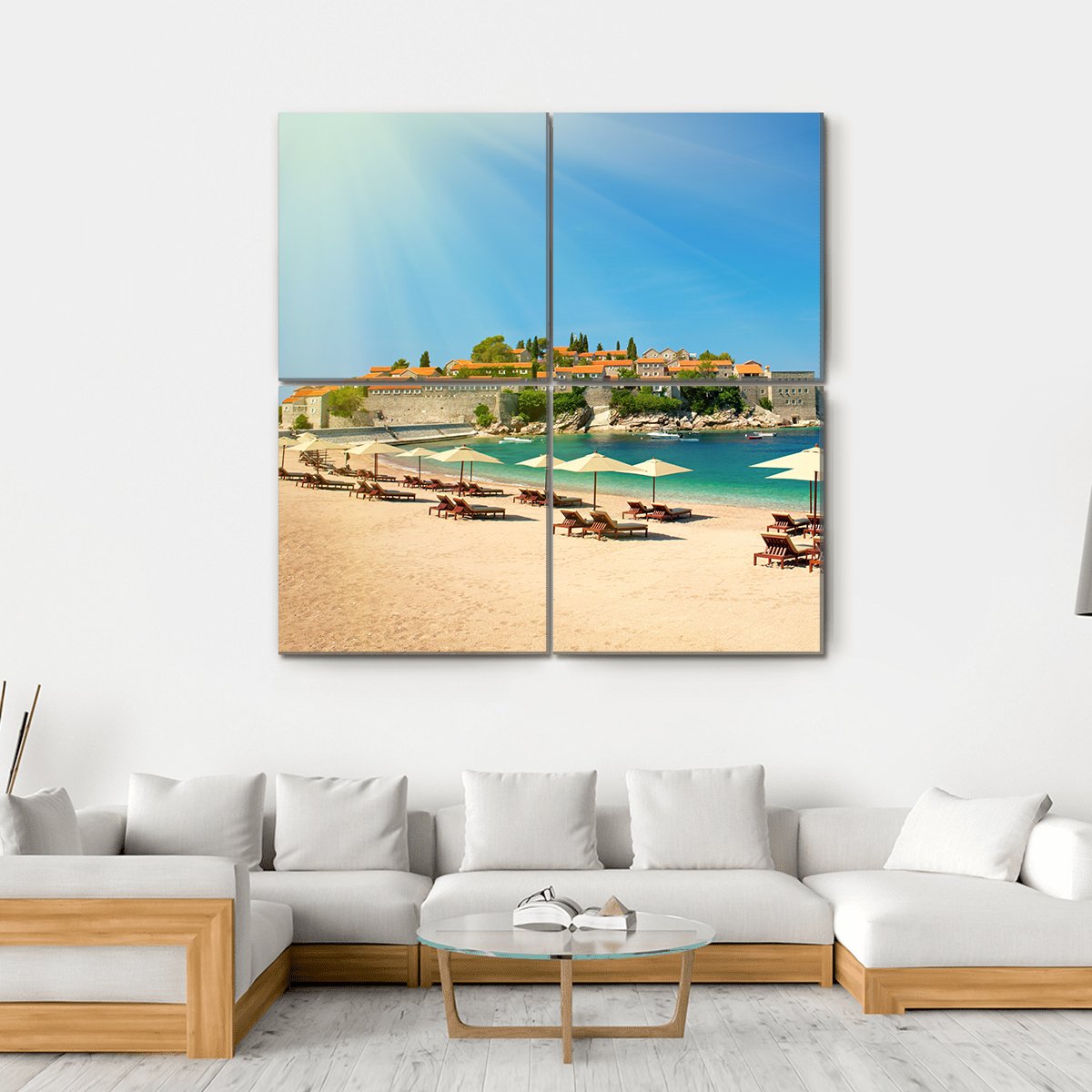 Canvas Chairs On The Beach Canvas Wall Art-4 Square-Gallery Wrap-17" x 17"-Tiaracle
