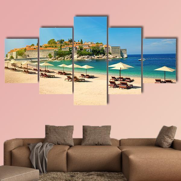 Canvas Chairs On The Beach Canvas Wall Art-5 Star-Gallery Wrap-62" x 32"-Tiaracle