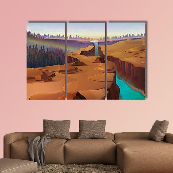 Canyon Illustration Canvas Wall Art-3 Horizontal-Gallery Wrap-37" x 24"-Tiaracle