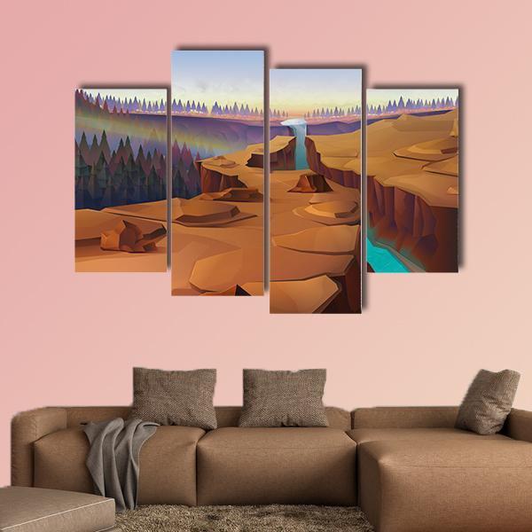 Canyon Illustration Canvas Wall Art-4 Pop-Gallery Wrap-50" x 32"-Tiaracle