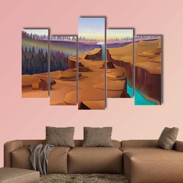 Canyon Illustration Canvas Wall Art-5 Pop-Gallery Wrap-47" x 32"-Tiaracle