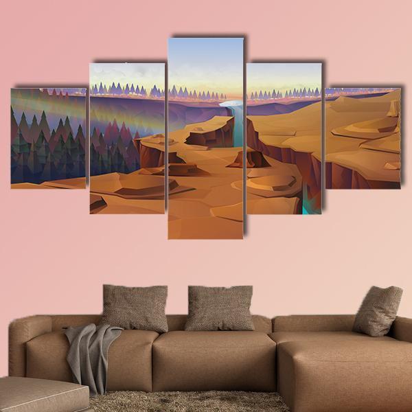 Canyon Illustration Canvas Wall Art-5 Star-Gallery Wrap-62" x 32"-Tiaracle