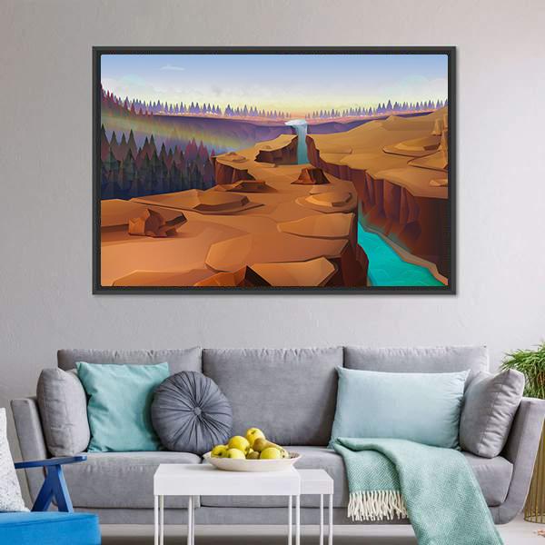 Canyon Illustration Canvas Wall Art-1 Piece-Floating Frame-24" x 16"-Tiaracle