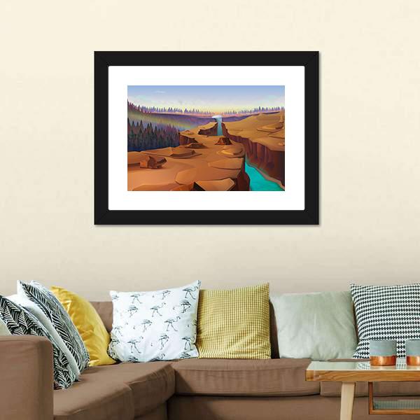 Canyon Illustration Canvas Wall Art-3 Horizontal-Gallery Wrap-25" x 16"-Tiaracle