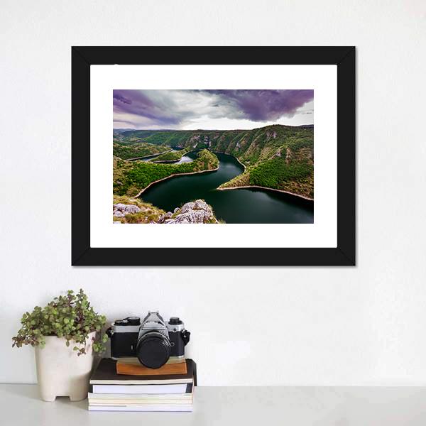 Canyon With Curving River Canvas Wall Art-1 Piece-Framed Print-30" x 20"-Tiaracle