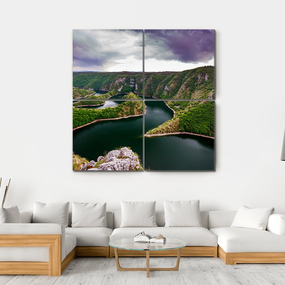 Canyon With Curving River Canvas Wall Art-4 Square-Gallery Wrap-17" x 17"-Tiaracle