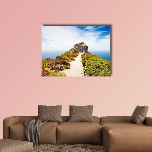 Cape Point Coastal View, South Africa Canvas Wall Art in white, green and blue, single panel hung on a wall