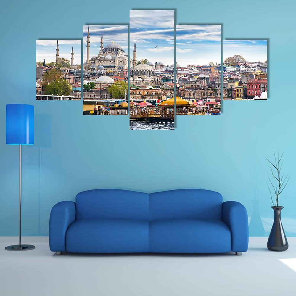 Capital Of Turkey Istanbul Canvas Wall Art-5 Star-Gallery Wrap-62" x 32"-Tiaracle