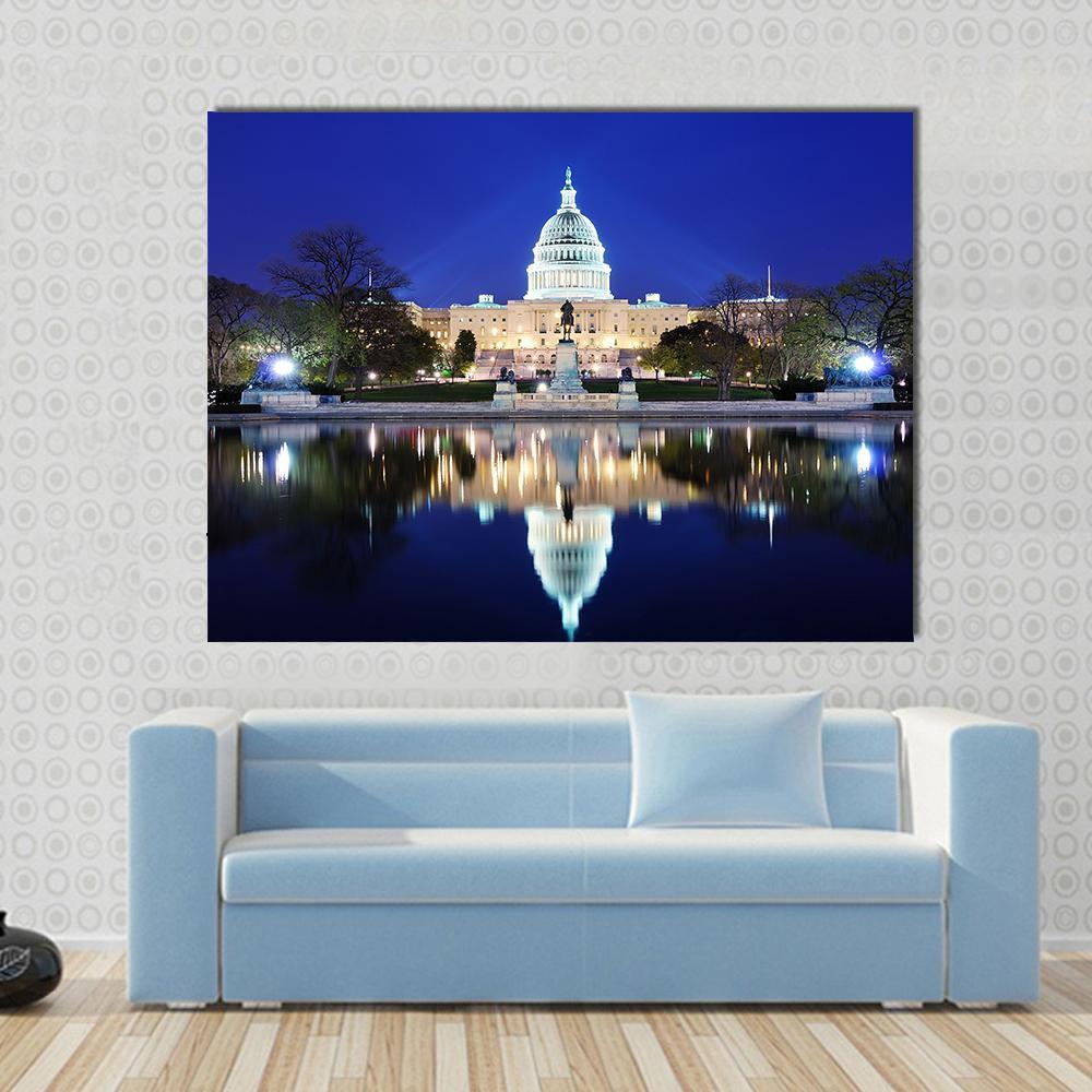 Capitol Building At Dusk Canvas Wall Art-1 Piece-Gallery Wrap-48" x 32"-Tiaracle