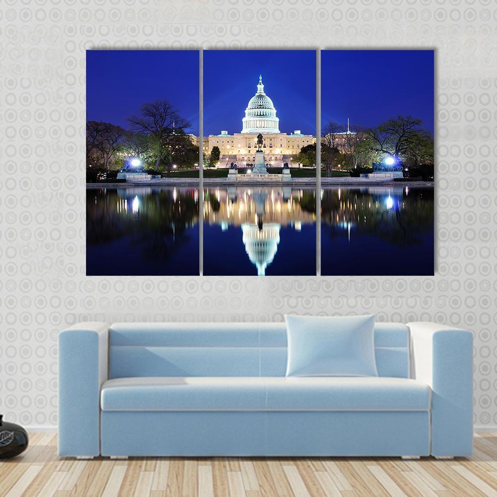 Capitol Building At Dusk Canvas Wall Art-3 Horizontal-Gallery Wrap-37" x 24"-Tiaracle