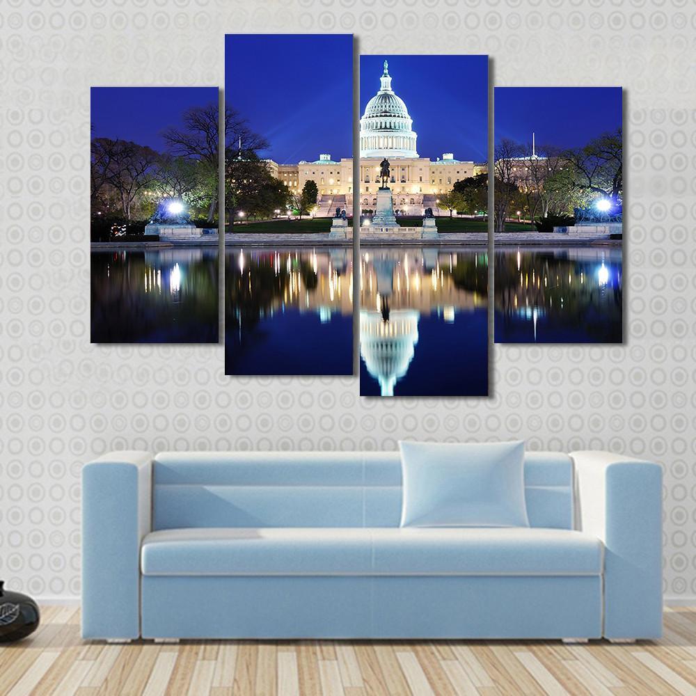 Capitol Building At Dusk Canvas Wall Art-4 Pop-Gallery Wrap-50" x 32"-Tiaracle