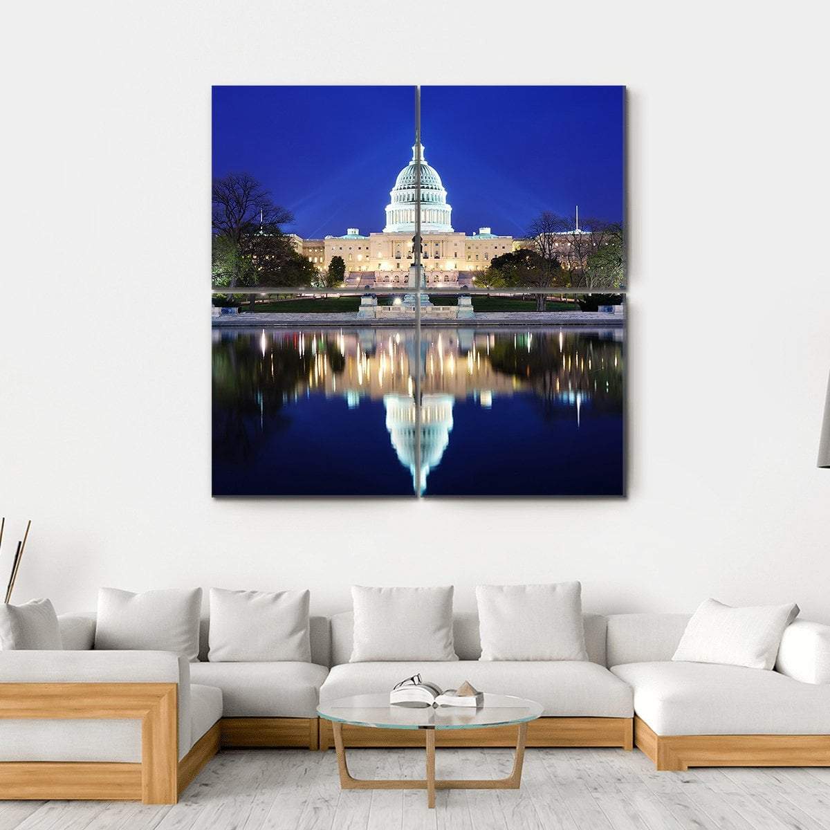Capitol Building At Dusk Canvas Wall Art-4 Square-Gallery Wrap-17" x 17"-Tiaracle