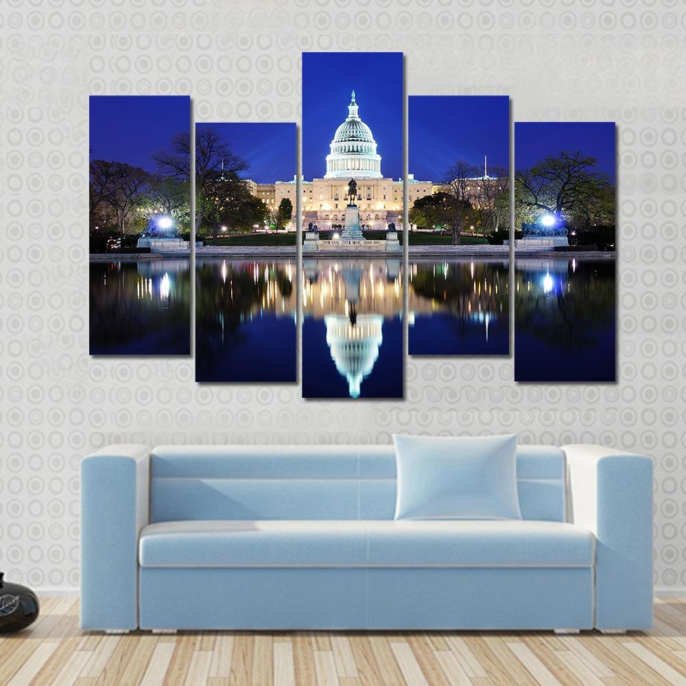 Capitol Building At Dusk Canvas Wall Art-5 Pop-Gallery Wrap-47" x 32"-Tiaracle