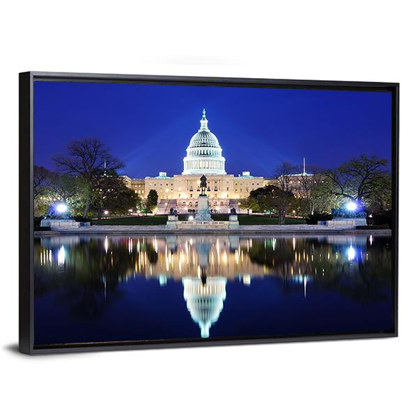 Capitol Building At Dusk Canvas Wall Art-3 Horizontal-Gallery Wrap-25" x 16"-Tiaracle