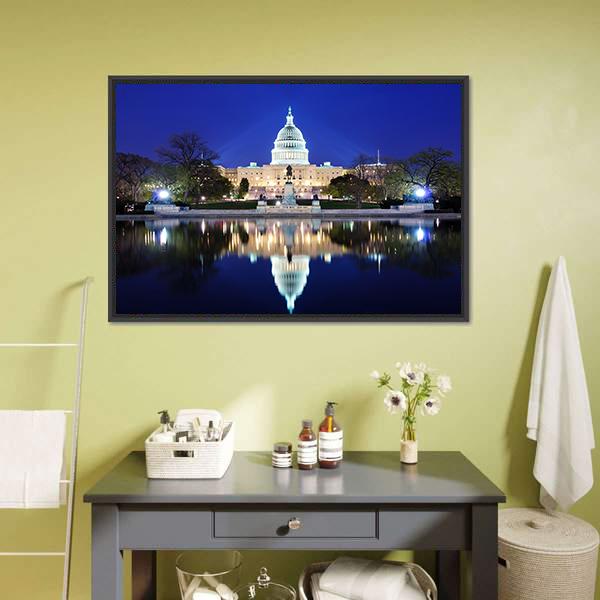 Capitol Building At Dusk Canvas Wall Art-3 Horizontal-Gallery Wrap-25" x 16"-Tiaracle