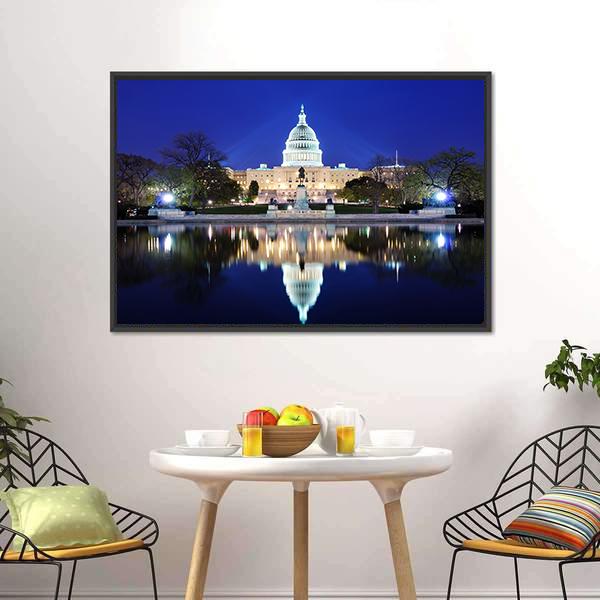 Capitol Building At Dusk Canvas Wall Art-3 Horizontal-Gallery Wrap-25" x 16"-Tiaracle