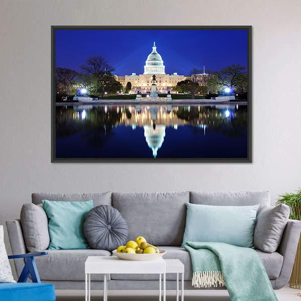 Capitol Building At Dusk Canvas Wall Art-1 Piece-Floating Frame-24" x 16"-Tiaracle