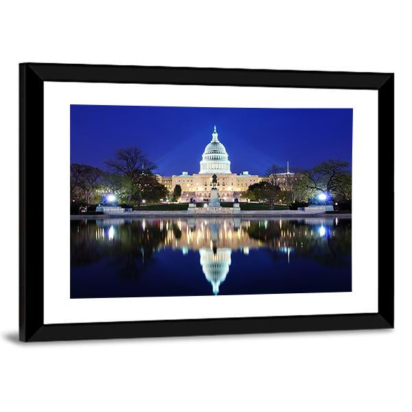 Capitol Building At Dusk Canvas Wall Art-3 Horizontal-Gallery Wrap-25" x 16"-Tiaracle
