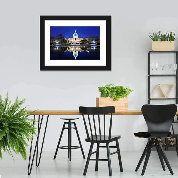 Capitol Building At Dusk Canvas Wall Art-3 Horizontal-Gallery Wrap-25" x 16"-Tiaracle