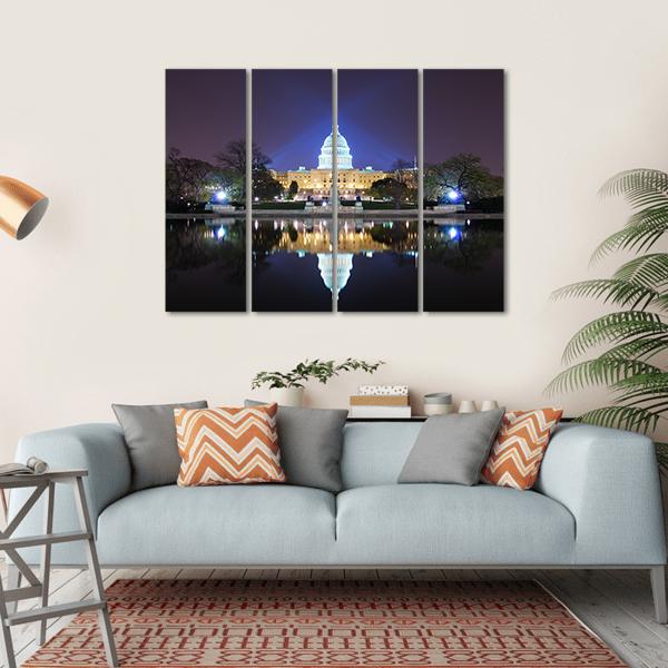 Capitol Building At Night Canvas Wall Art-4 Horizontal-Gallery Wrap-34" x 24"-Tiaracle
