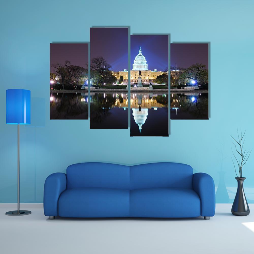 Capitol Building At Night Canvas Wall Art-4 Pop-Gallery Wrap-50" x 32"-Tiaracle