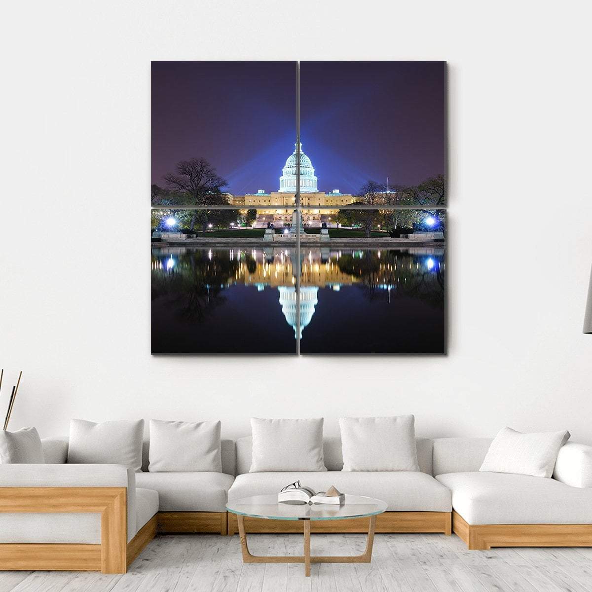 Capitol Building At Night Canvas Wall Art-4 Square-Gallery Wrap-17" x 17"-Tiaracle
