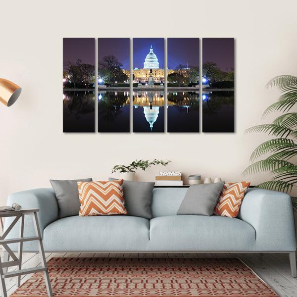 Capitol Building At Night Canvas Wall Art-5 Horizontal-Gallery Wrap-22" x 12"-Tiaracle