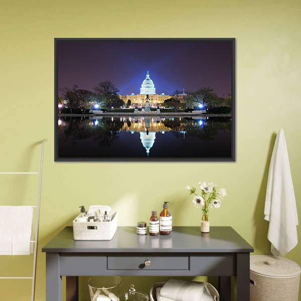 Capitol Building At Night Canvas Wall Art-3 Horizontal-Gallery Wrap-25" x 16"-Tiaracle