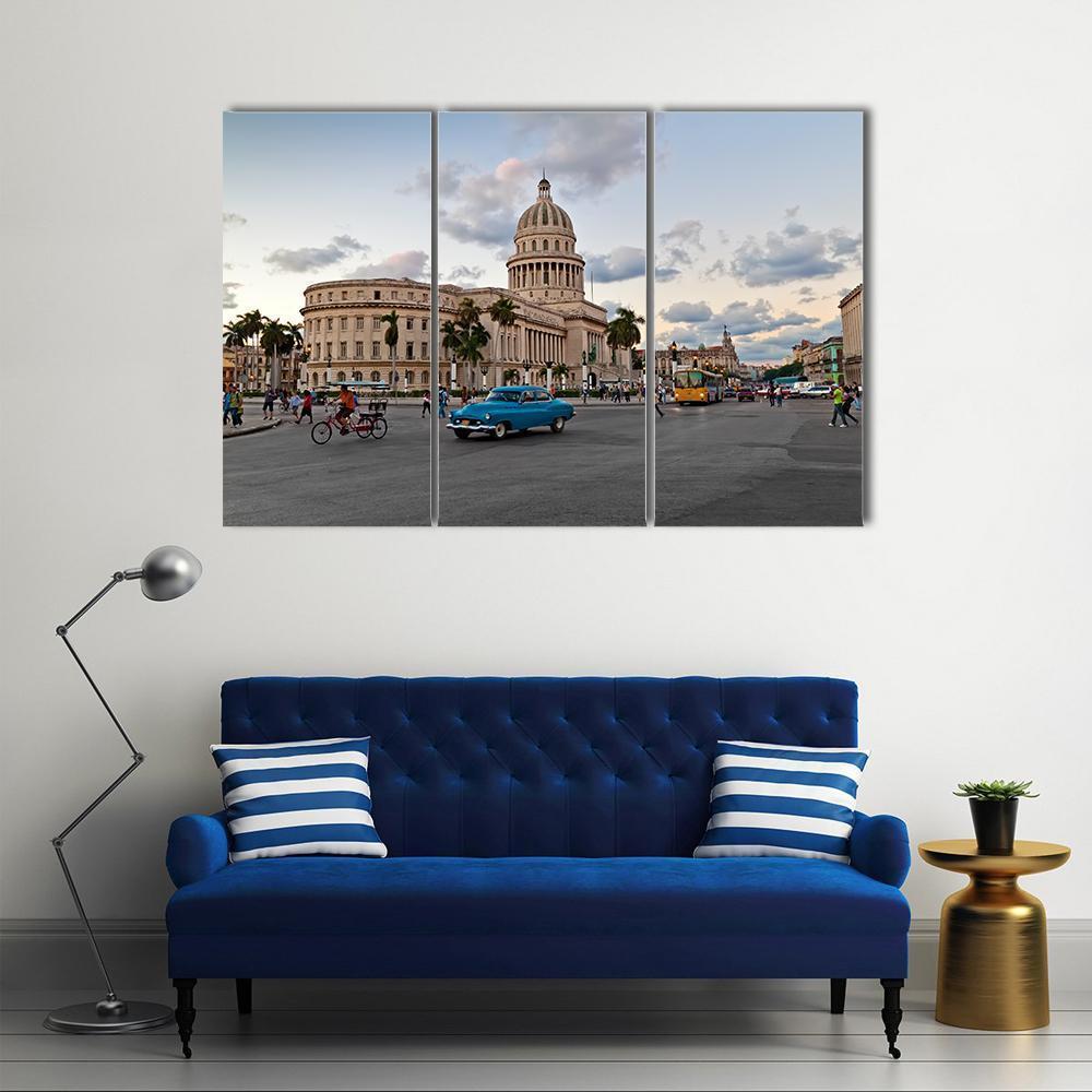 Capitol Building In Havana Canvas Wall Art-3 Horizontal-Gallery Wrap-37" x 24"-Tiaracle