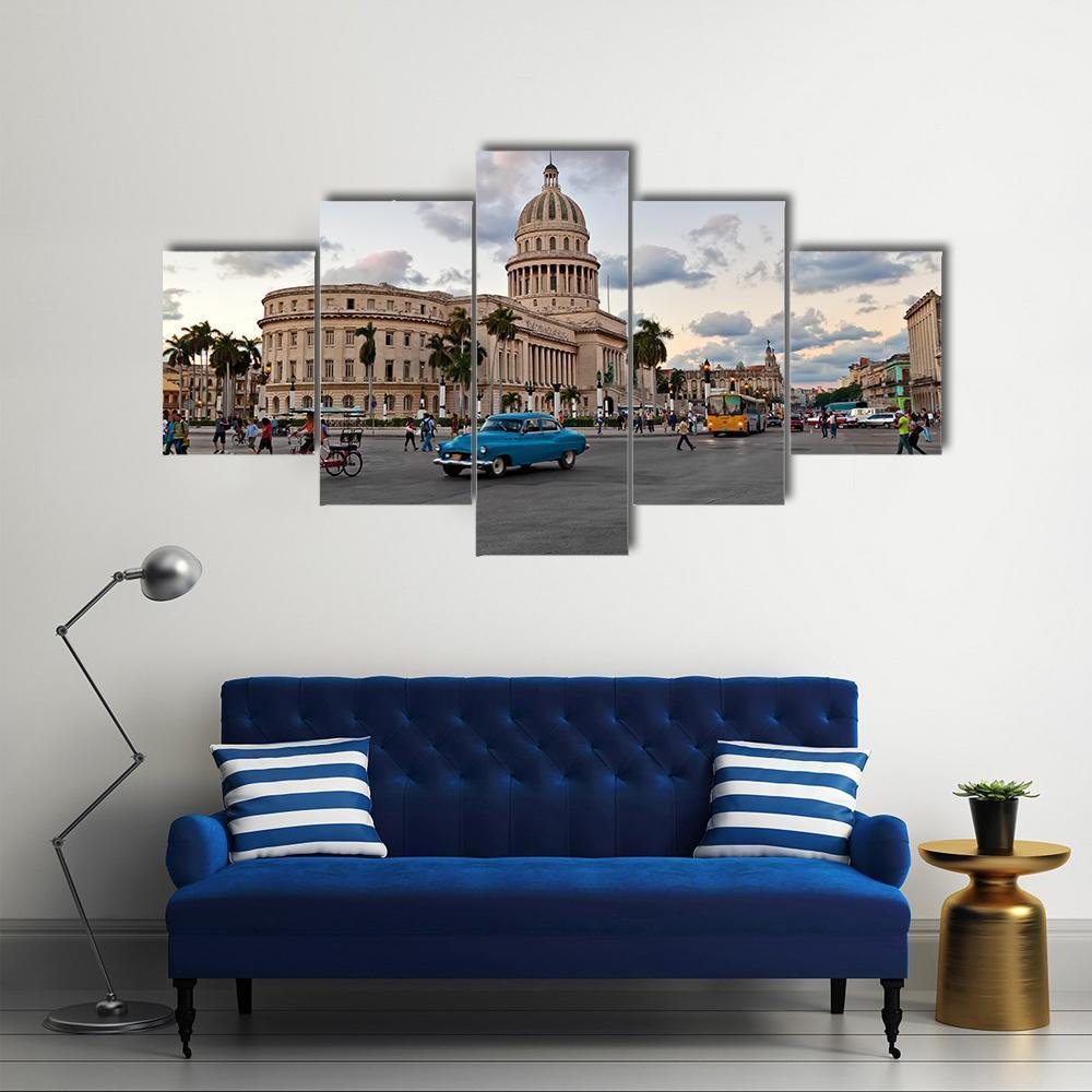 Capitol Building In Havana Canvas Wall Art-5 Star-Gallery Wrap-62&quot; x 32&quot;-Tiaracle